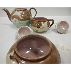 ANTIQUE MAJOLICA THREE PIECE TEA SET
