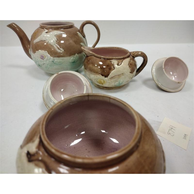 ANTIQUE MAJOLICA THREE PIECE TEA SET
