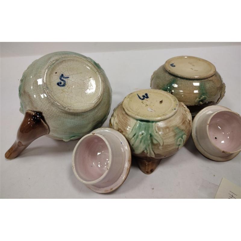 ANTIQUE MAJOLICA THREE PIECE TEA SET