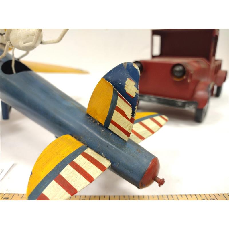 CONTEMPORARY METAL MODEL AIRPLANE WHIRLIGIG AND A TRUCK PLANTER