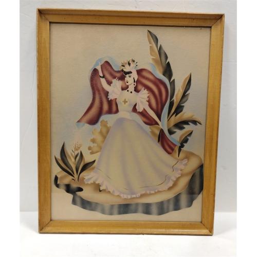 1940'S AIR BRUSHED PRINT OF A LADY