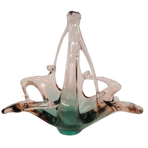 TWO TONE FREE FORM ART GLASS BASKET