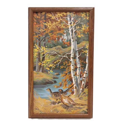 VINTAGE PAINT BY NUMBERS ART OF FALL TREES AND PHEASANTS