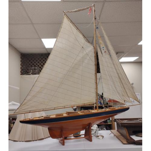 LARGE WOOD MODEL OF A RACING YACHT