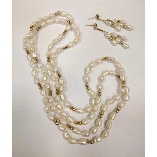 FRESH WATER PEARL NECKLACE AND EARRINGS WITH 14K