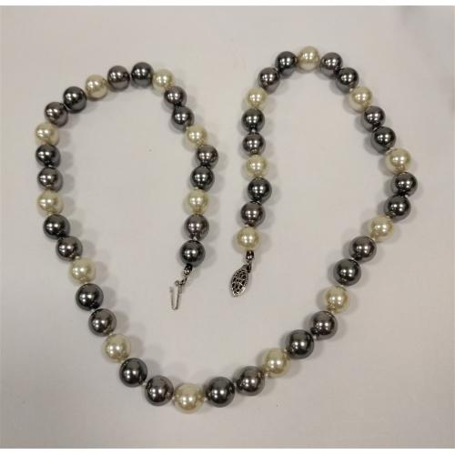 TWO TONE FAUX PEARL NECKLACE 925 CLASP