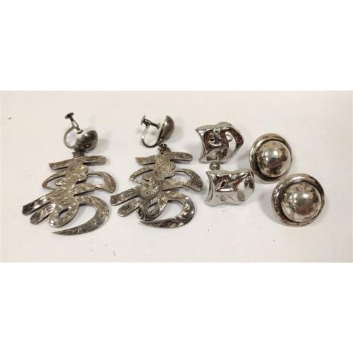 THREE PAIRS OF STERLING SILVER EARRINGS