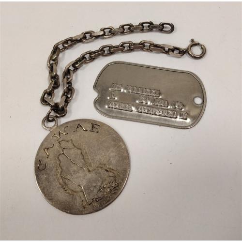 MARGARET MANTZ CIVILIAN DOG TAG AND UNMARKED STERLING SILVER CHAIN AND PENDANT