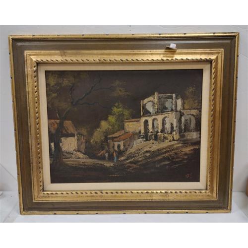 ARTIST SIGNED MID CENTURY ARCHITECTURAL OIL ON PANEL