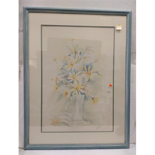 LARGE FRAMED FLORAL WATERCOLOR SIGNED VLASTA