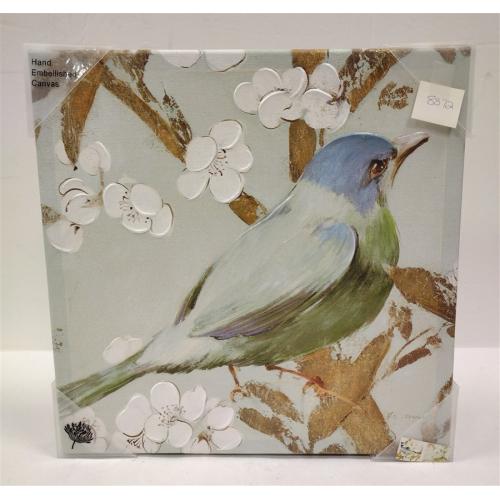 EMBELLISED PRINT ON CANVAS OF A BIRD