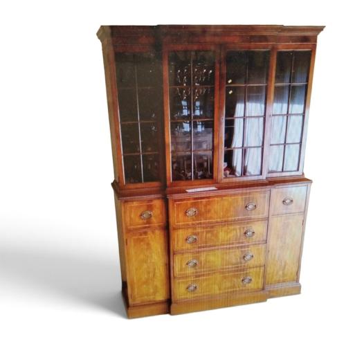 GEORGE III STYLE BREAKFRONT SECRETARY WITH PULL OUT DESK