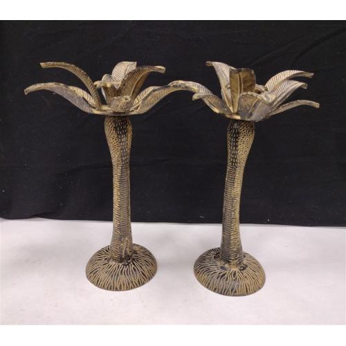 PAIR OF BRASS CANDLESTICKS IN THE FORM OF PALM TREES