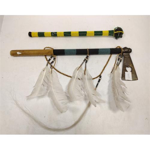 CONTEMPORARY BEADED NATIVE AMERICAN STYLE HATCHET & CLUB