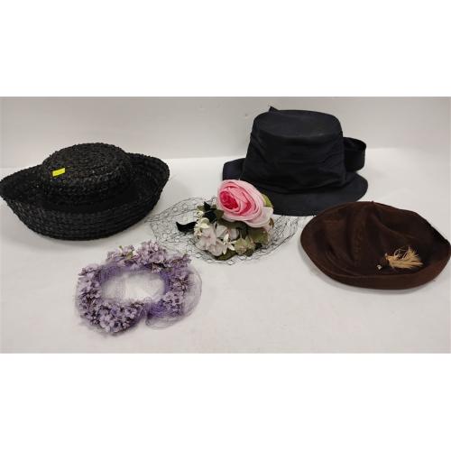FIVE VINTAGE LADIES HATS AND THREE HAT BOXES