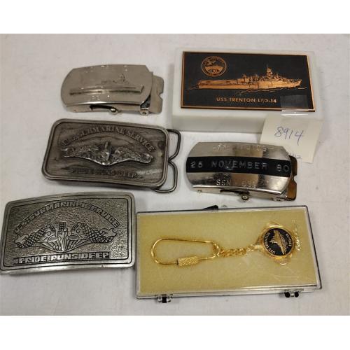 US MILITARY SHIPS BELT BUCKLES, KEY CHAIN AND DESK PAPERWEIGHT