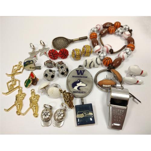 SPORTS THEMED JEWELRY AND WHISTLE - SEE BELOW
