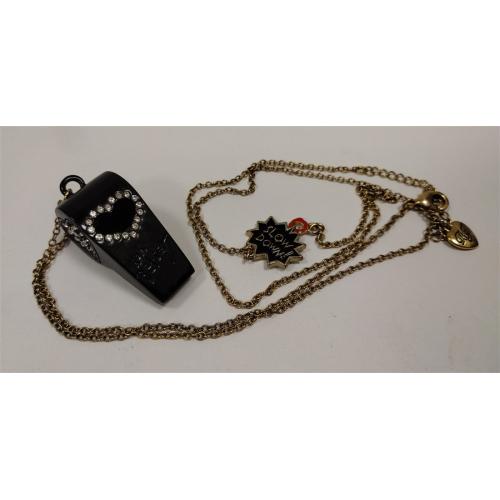 BETSY JOHNSON RHINESTONE EMBELLISHED WHISTLE WITH CHAIN