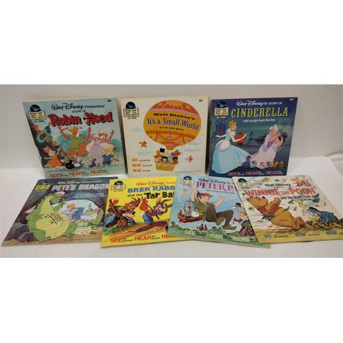 SEVEN 1970'S WALT DISNEY 24 PAGE BOOKS AND 33 1/2 RPM RECORDS