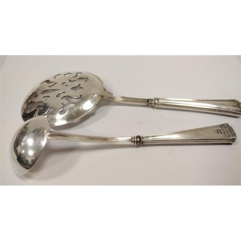 TWO ANTIQUE STERLING HANDLED SERVING SPOONS