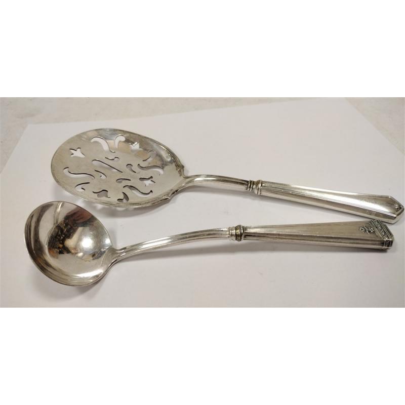 TWO ANTIQUE STERLING HANDLED SERVING SPOONS