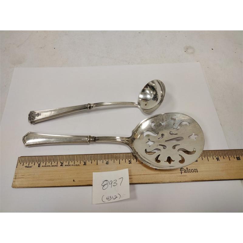 TWO ANTIQUE STERLING HANDLED SERVING SPOONS