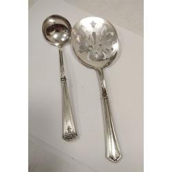 TWO ANTIQUE STERLING HANDLED SERVING SPOONS