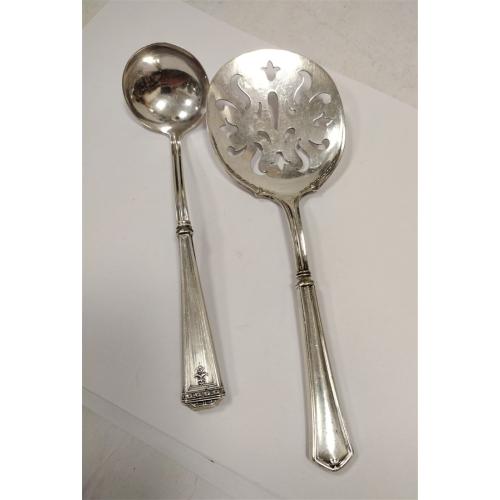 TWO ANTIQUE STERLING HANDLED SERVING SPOONS