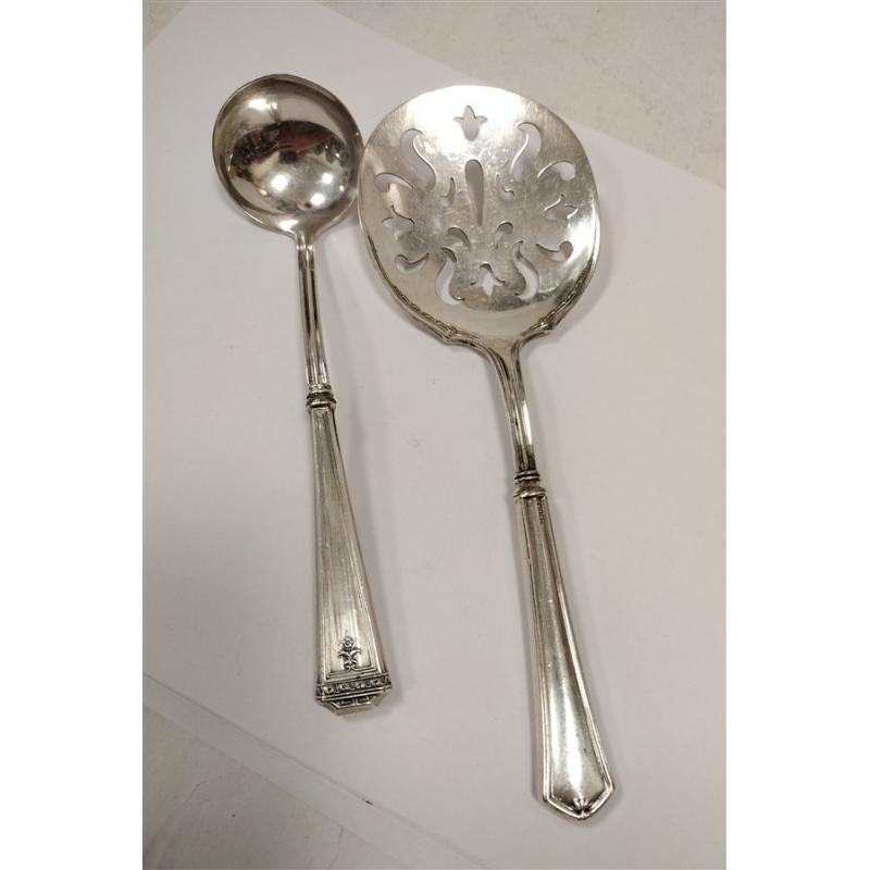 TWO ANTIQUE STERLING HANDLED SERVING SPOONS