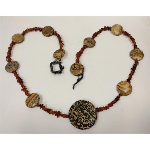 AMBER,  STONE NECKLACE - STERLING CLASP