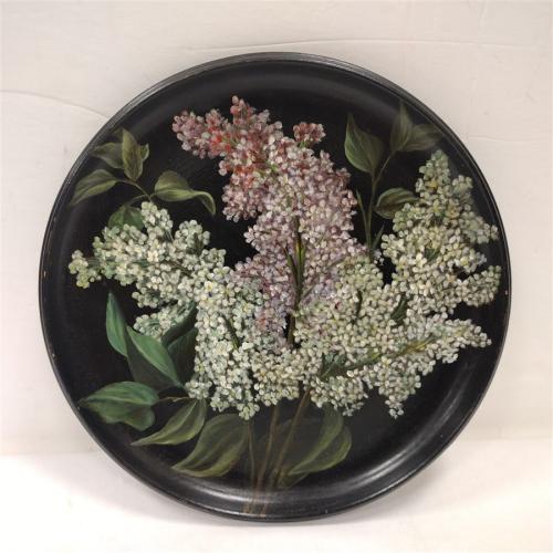 TOLE PAINTED WOOD PLATE DATED 1890
