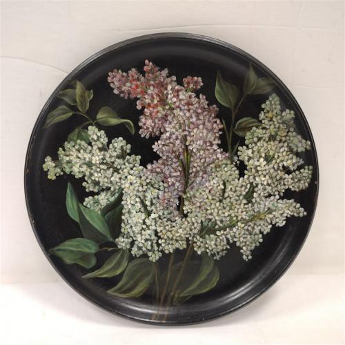 TOLE PAINTED WOOD PLATE DATED 1890