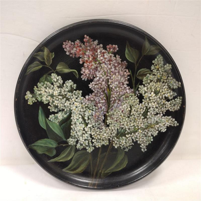 TOLE PAINTED WOOD PLATE DATED 1890