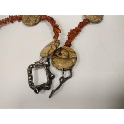 AMBER,  STONE NECKLACE - STERLING CLASP