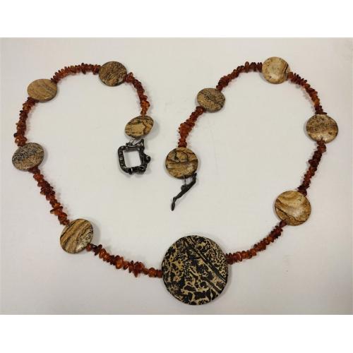 AMBER,  STONE NECKLACE - STERLING CLASP