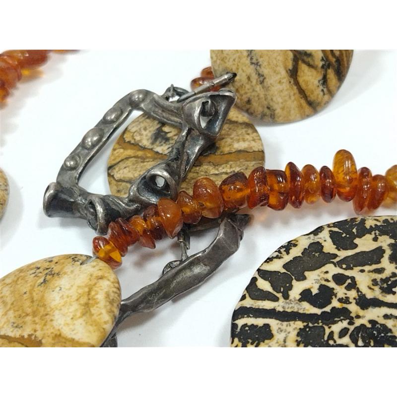 AMBER,  STONE NECKLACE - STERLING CLASP
