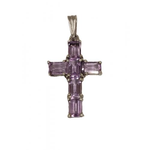 925 CROSS PENDANT WITH PURPLE STONES