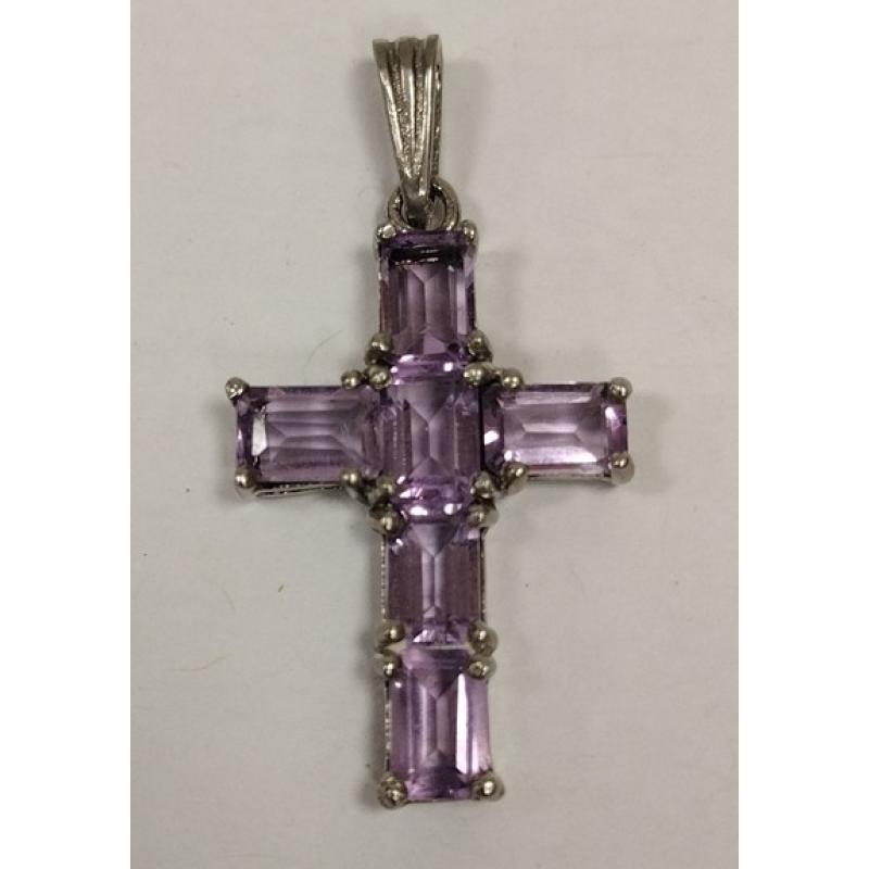 925 CROSS PENDANT WITH PURPLE STONES