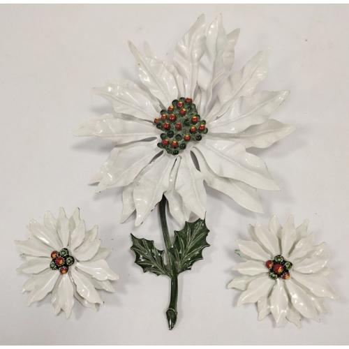 ENAMELED METAL FLOWER PIN AND EARRING SET