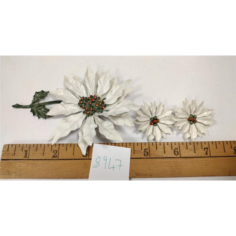 ENAMELED METAL FLOWER PIN AND EARRING SET