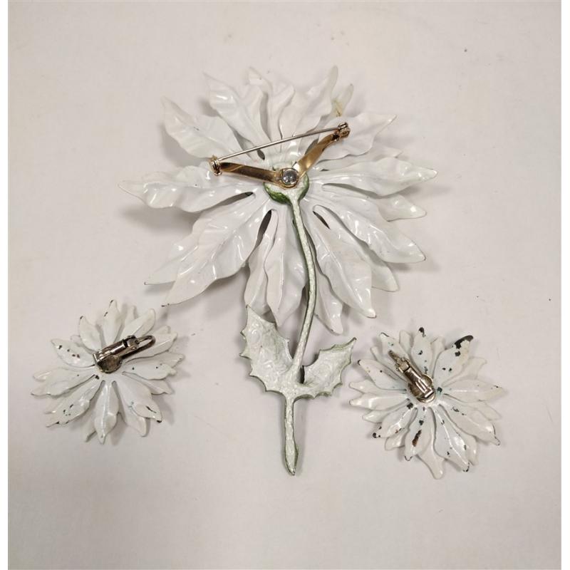 ENAMELED METAL FLOWER PIN AND EARRING SET