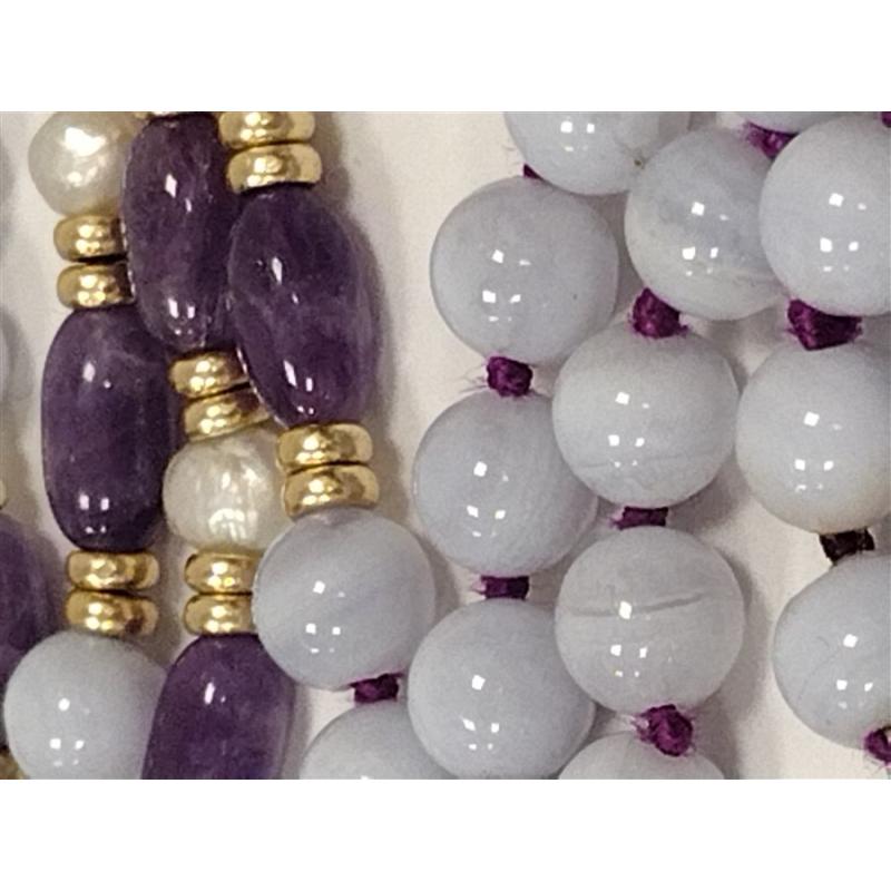 PURPLE BEAD NECKLACE WITH CLASP MARKED 14K