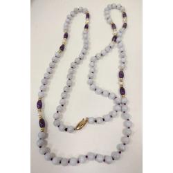 PURPLE BEAD NECKLACE WITH CLASP MARKED 14K