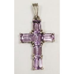 925 CROSS PENDANT WITH PURPLE STONES
