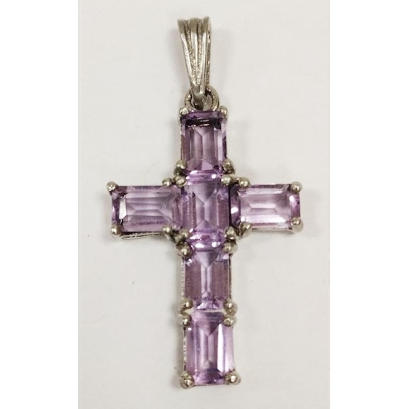 925 CROSS PENDANT WITH PURPLE STONES