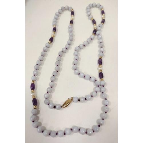 LAVENDER BEAD NECKLACE WITH CLASP MARKED 14K