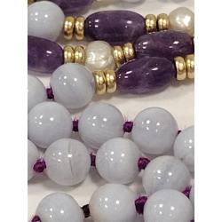 LAVENDER BEAD NECKLACE WITH CLASP MARKED 14K