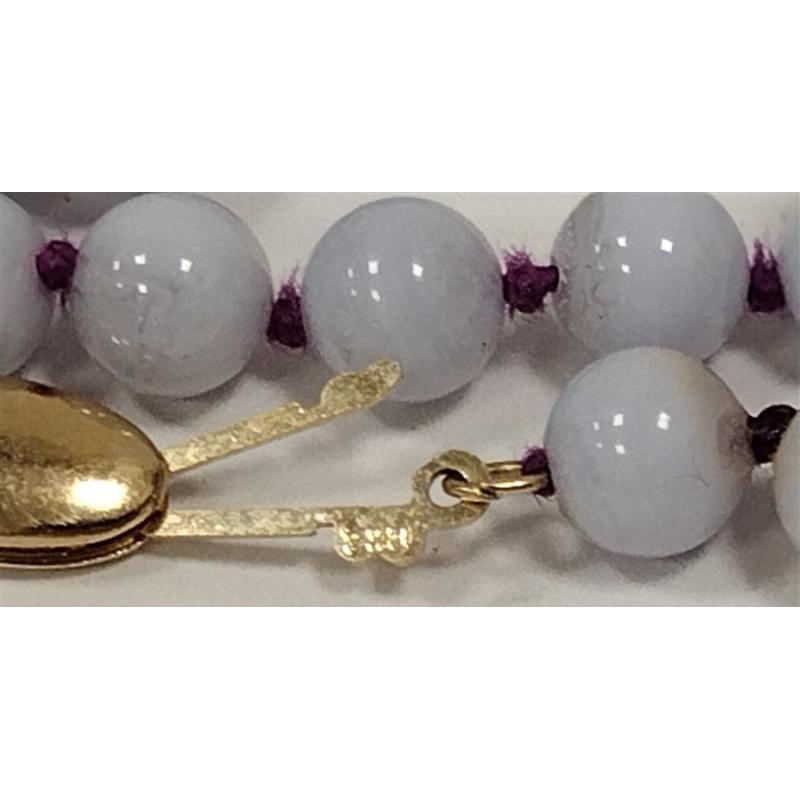 LAVENDER BEAD NECKLACE WITH CLASP MARKED 14K