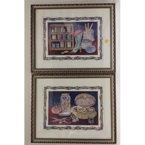 PAIR OF FRAMED SEWING MOTIF PHOTO LITHO PRINTS