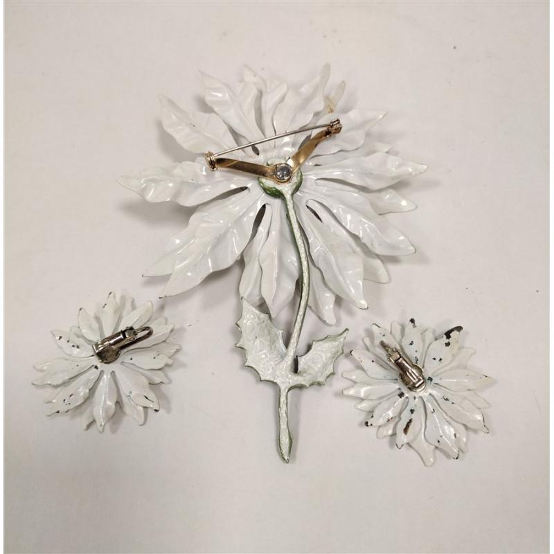 ENAMELED METAL FLOWER PIN AND EARRING SET